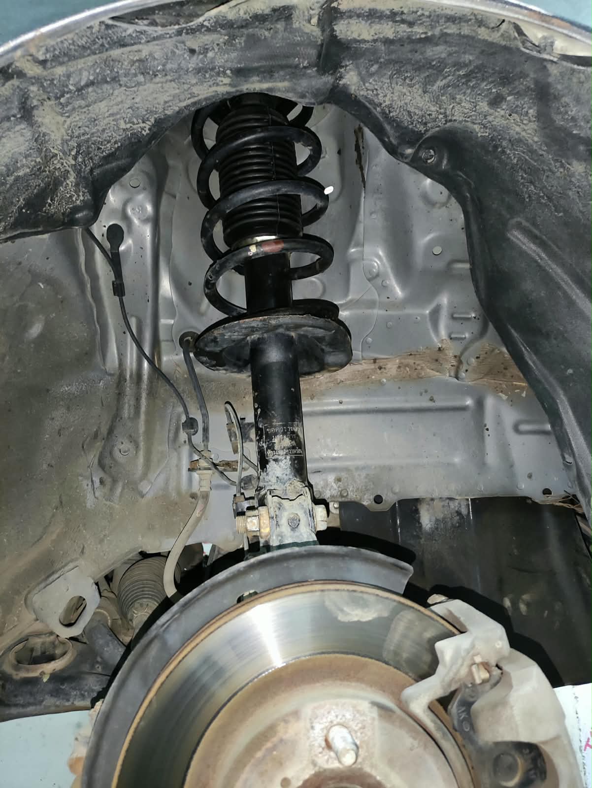 Front strut and spring in place before removal